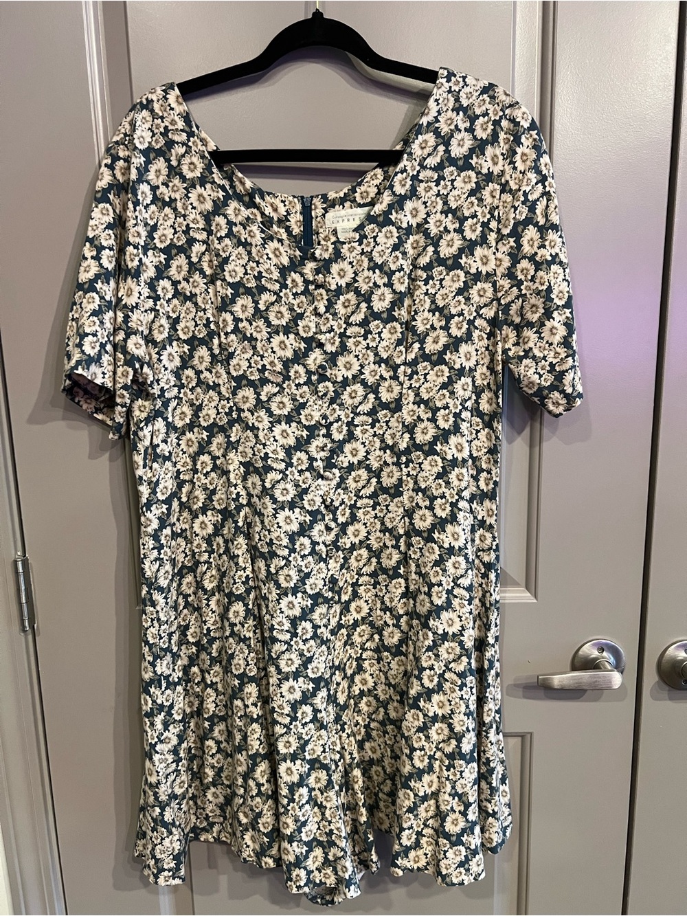 Compagnie Internationale Express Teal Floral Romper with Cream Daisy Print